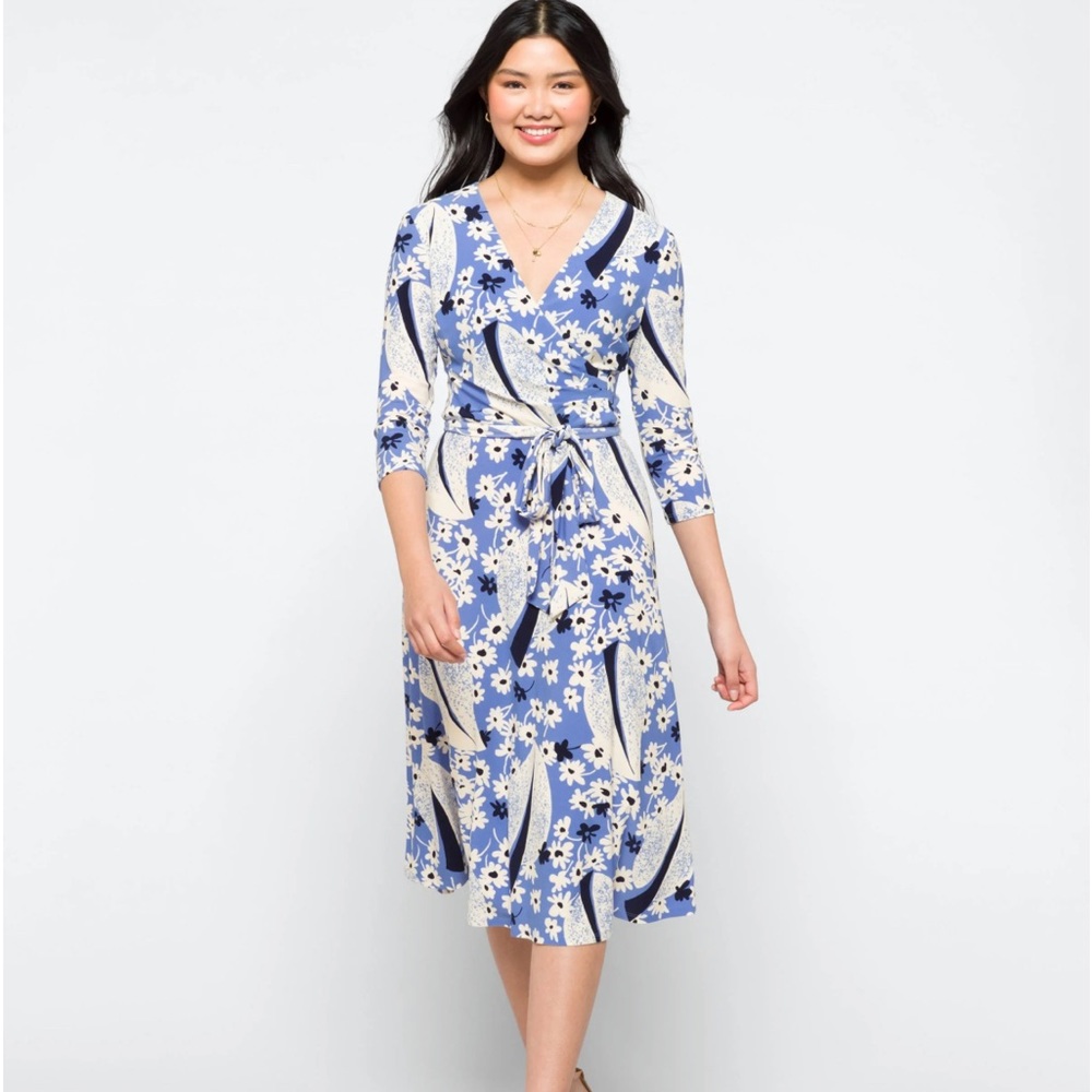 NWT Lauren by Ralph Lauren V-Neck 3/4 sleeve faux wrap dress Size 8